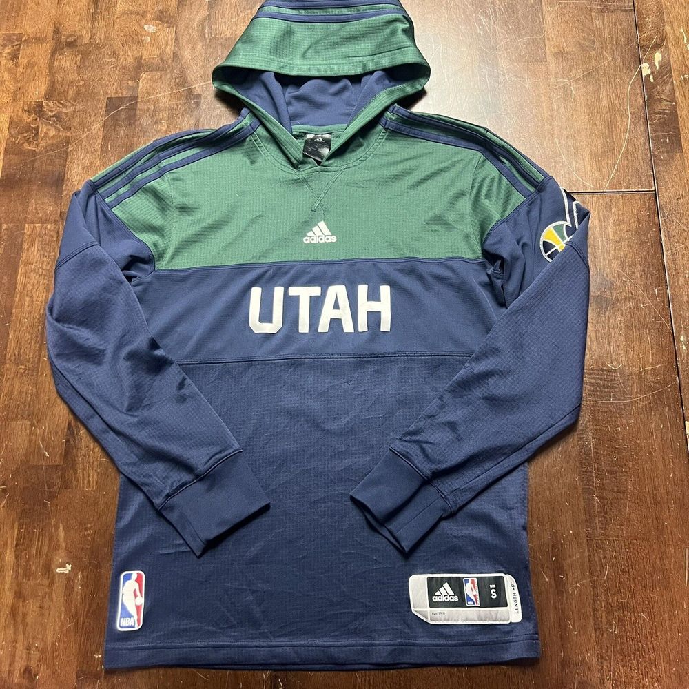 Utah Jazz Adidas Hooded Pullover Mens Size Small Navy Blue &‎ Green